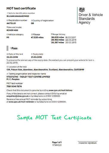 sample mot test certificate